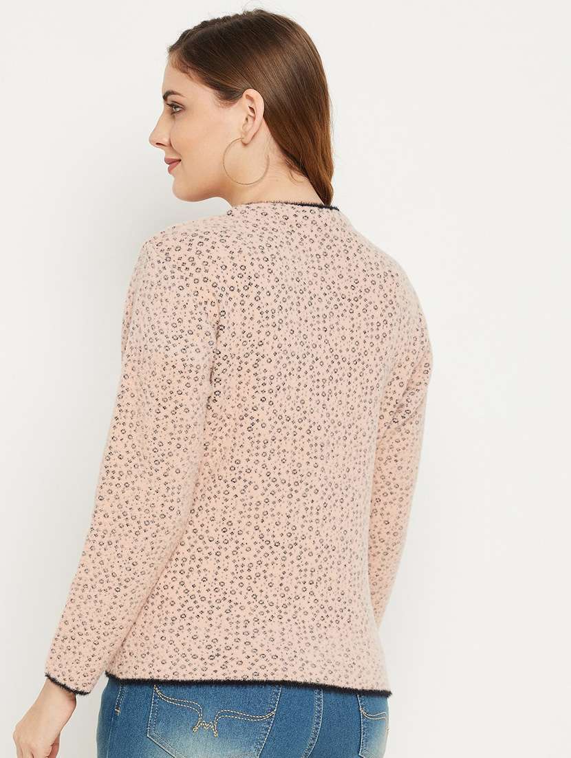 peach self designed woolen cardigan - 20507195 -  Standard Image - 2