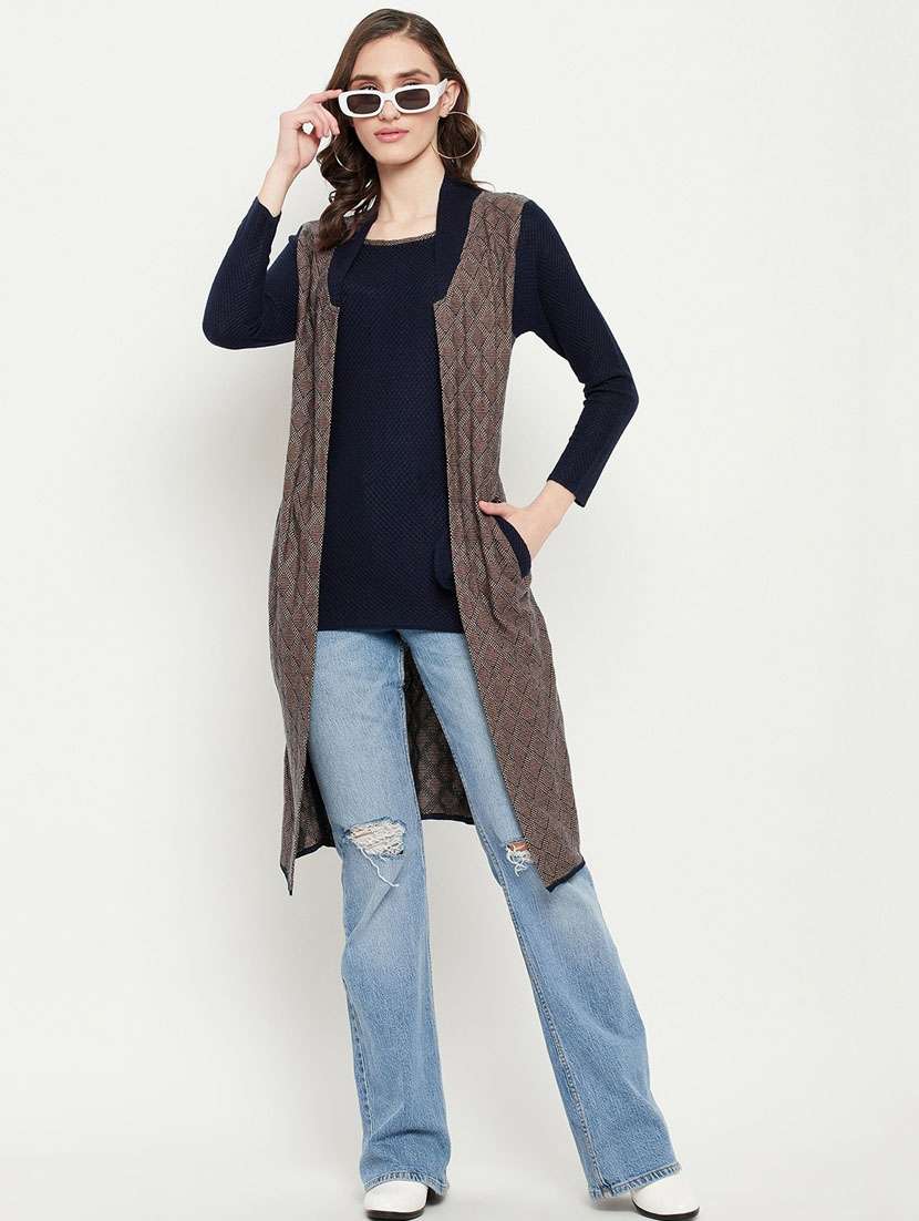 women self design woollen cardigan - 20507235 - Standard Image - 2