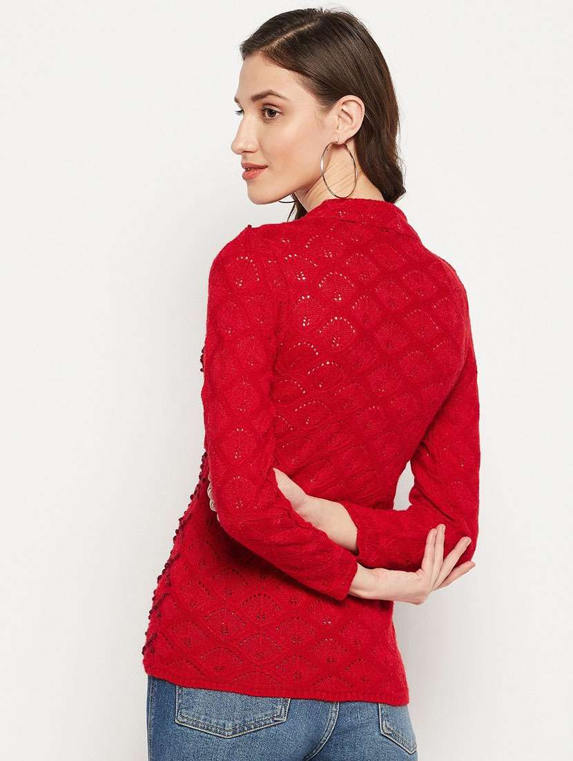 red self designed woolen cardigan - 20507239 -  Standard Image - 2