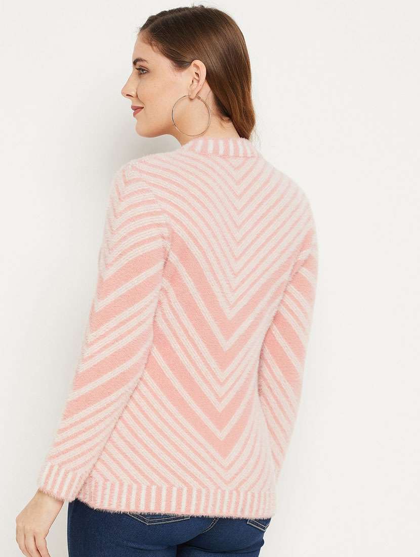 peach self designed woolen cardigan - 20507255 - Standard Image - 2