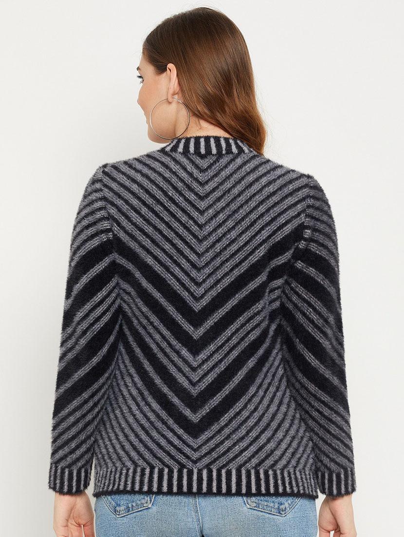 black self designed woolen cardigan - 20507265 - Standard Image - 2
