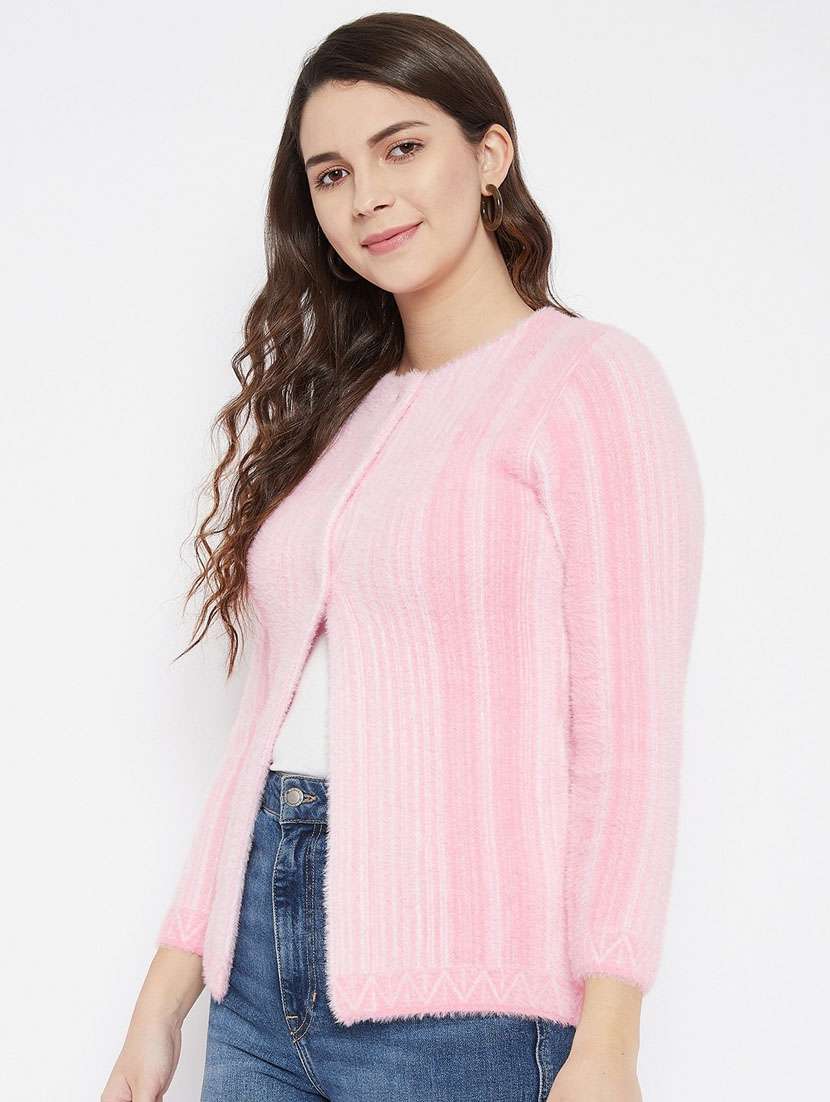 pink self designed woolen cardigan - 20507266 -  Standard Image - 2