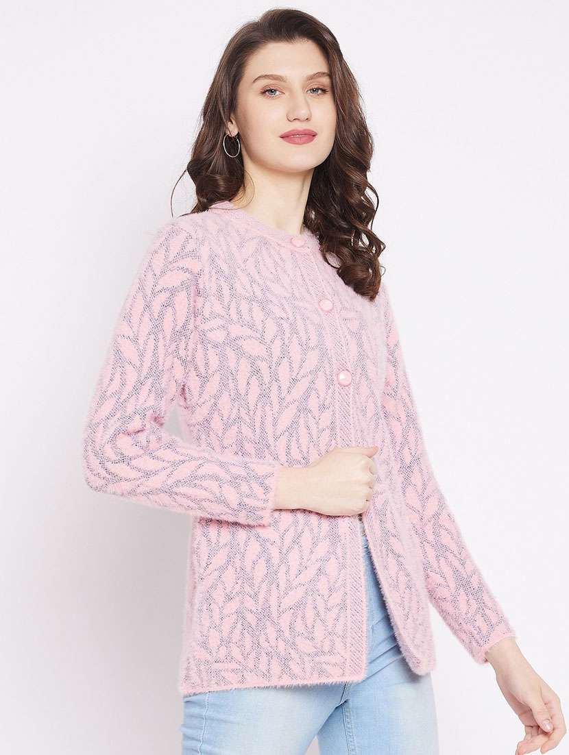 pink self designed woolen cardigan - 20507268 - Standard Image - 2