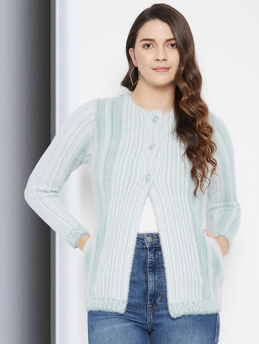 light blue self designed woolen cardigan