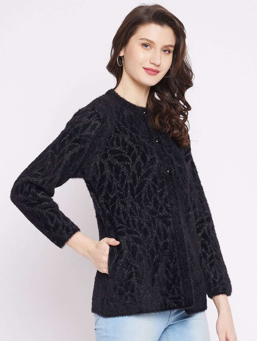 black self designed woolen cardigan - 20507271 - Standard Image - 2