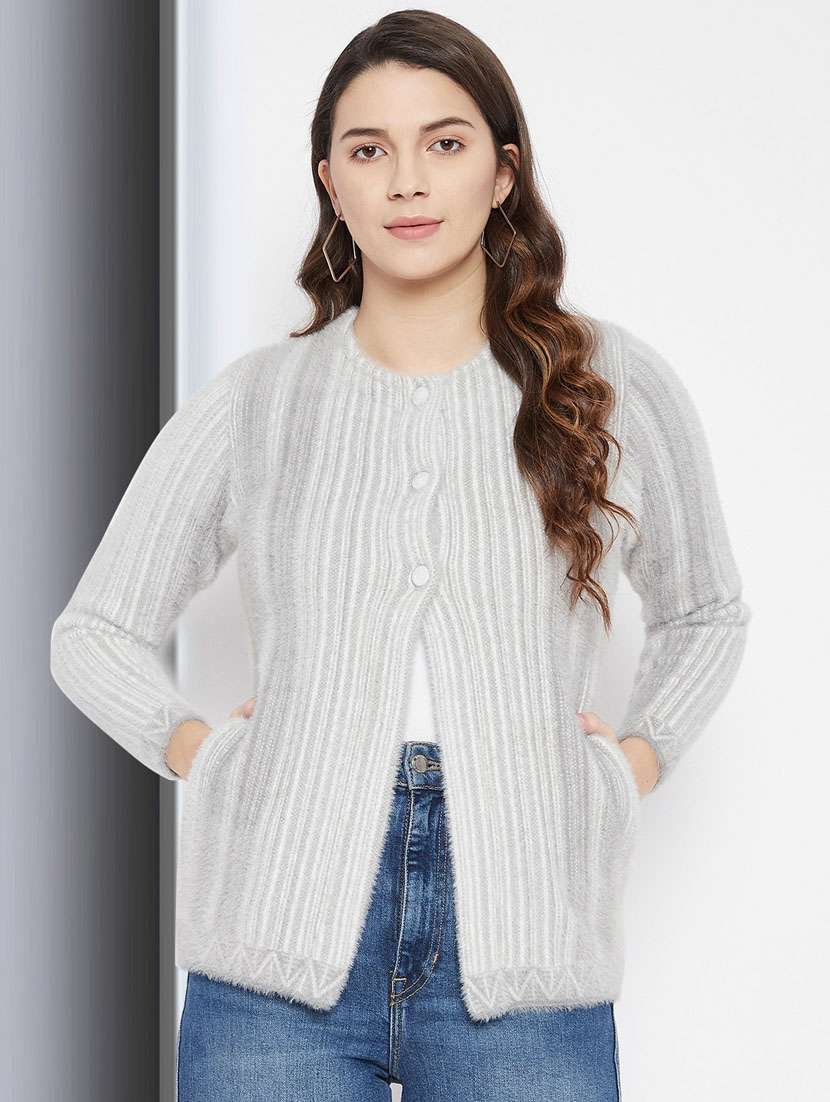 grey self designed woolen cardigan