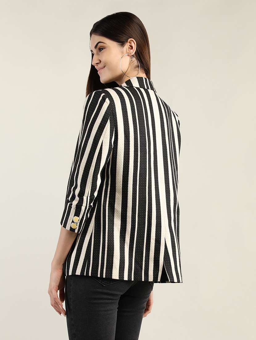 women black stripes lapel neck coat - 20507853 -  Standard Image - 2