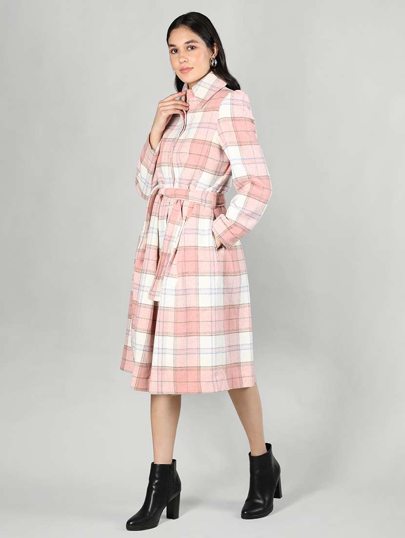 women pink shirt collar full sleeves coat - 20507872 - Standard Image - 2