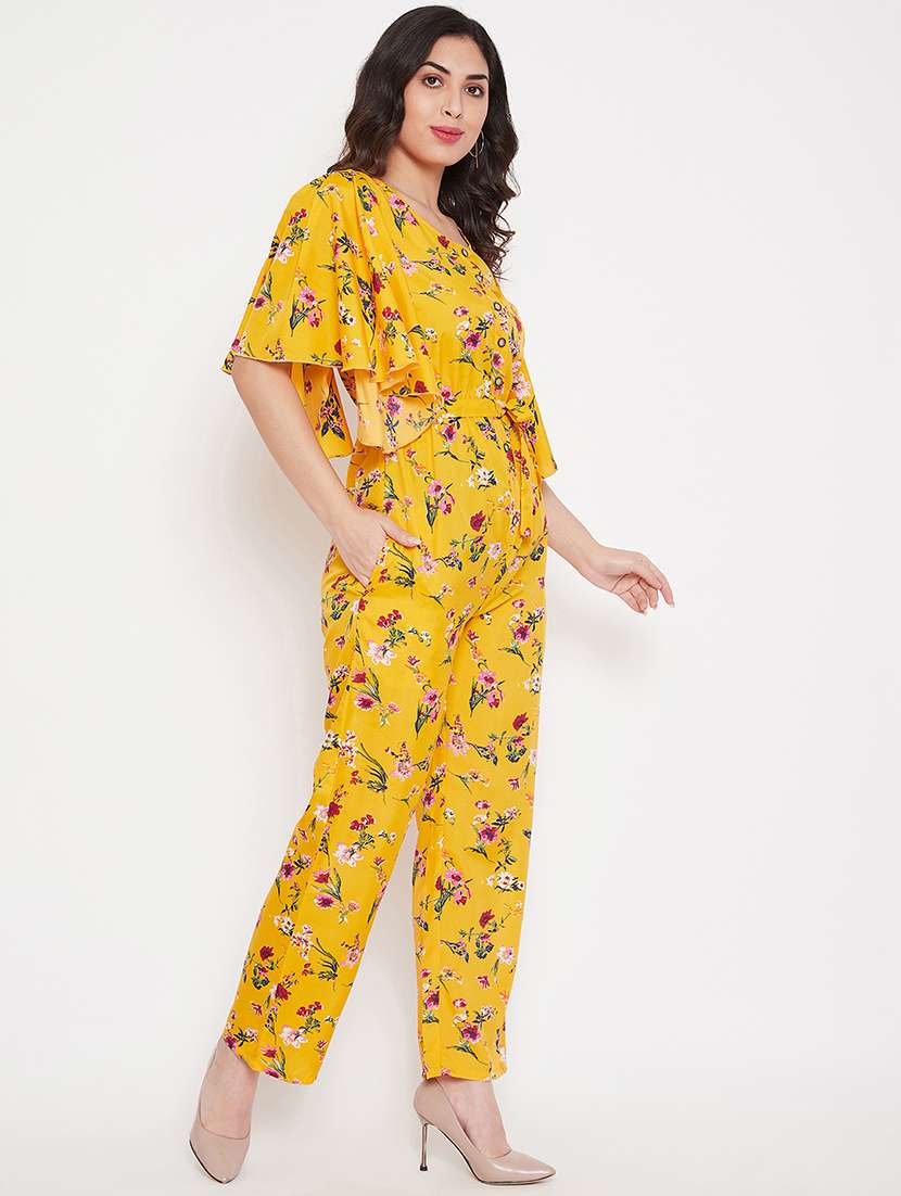 women floral printed mellow yellow crepe full leg jumpsuit - 20507924 -  Standard Image - 2