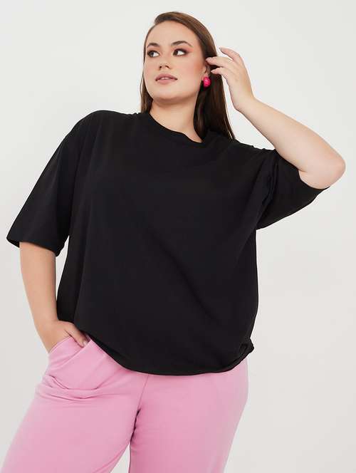 women typography printed black cotton oversized t-shirt