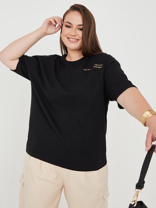 women graphic printed black cotton oversized t-shirt - 20508353 - Standard Image - 0