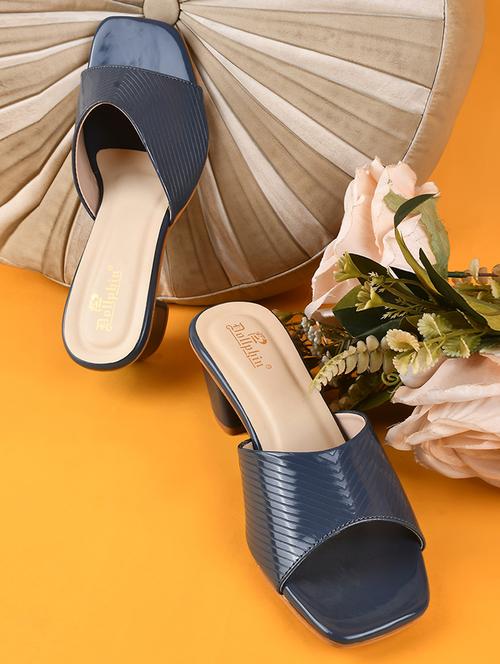 women blue slip on heel sandal - 20508374 - Standard Image - 0