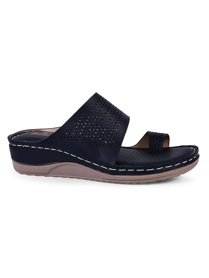 women navy blue cut work sandal - 20508379 -  Standard Image - 2