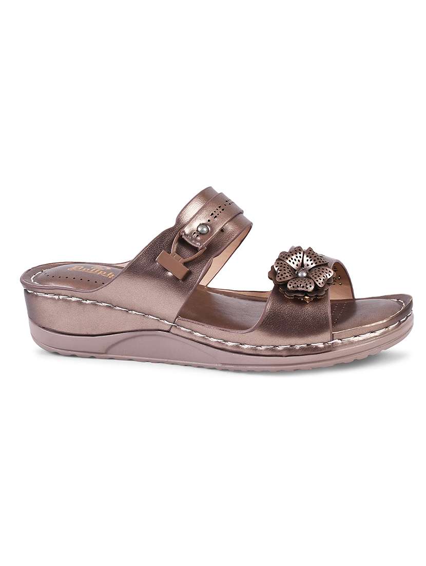 women metallic cut work slip on sandal - 20508392 - Standard Image - 2