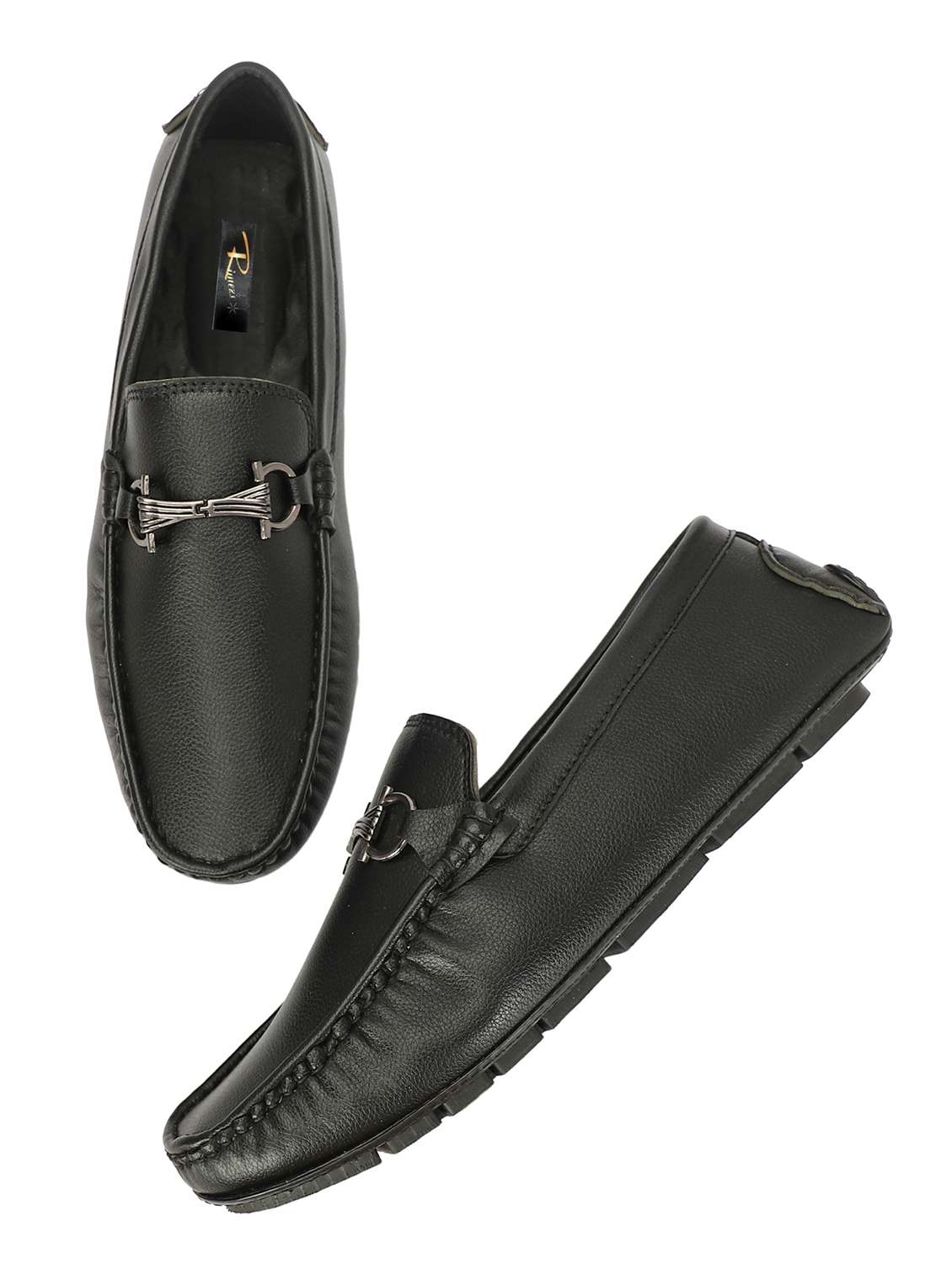 men solid black slip on moccasin - 20508744 -  Standard Image - 2
