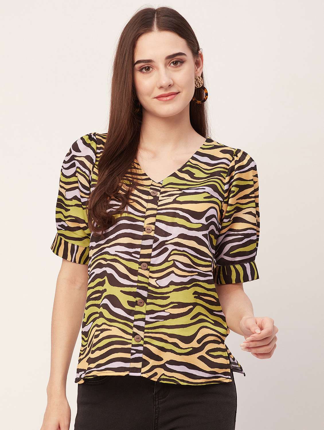 women multi colored polyester regular top