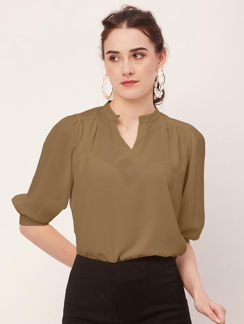women khaki poly moss regular top - 20508845 -  Standard Image - 0