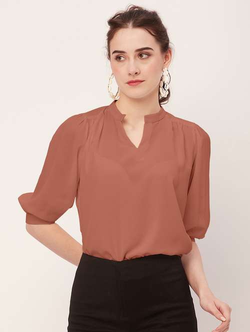 women brown poly moss regular top - 20508846 -  Standard Image - 0