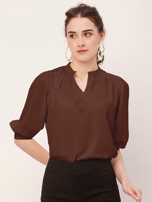 women brown poly moss regular top - 20508847 - Standard Image - 0