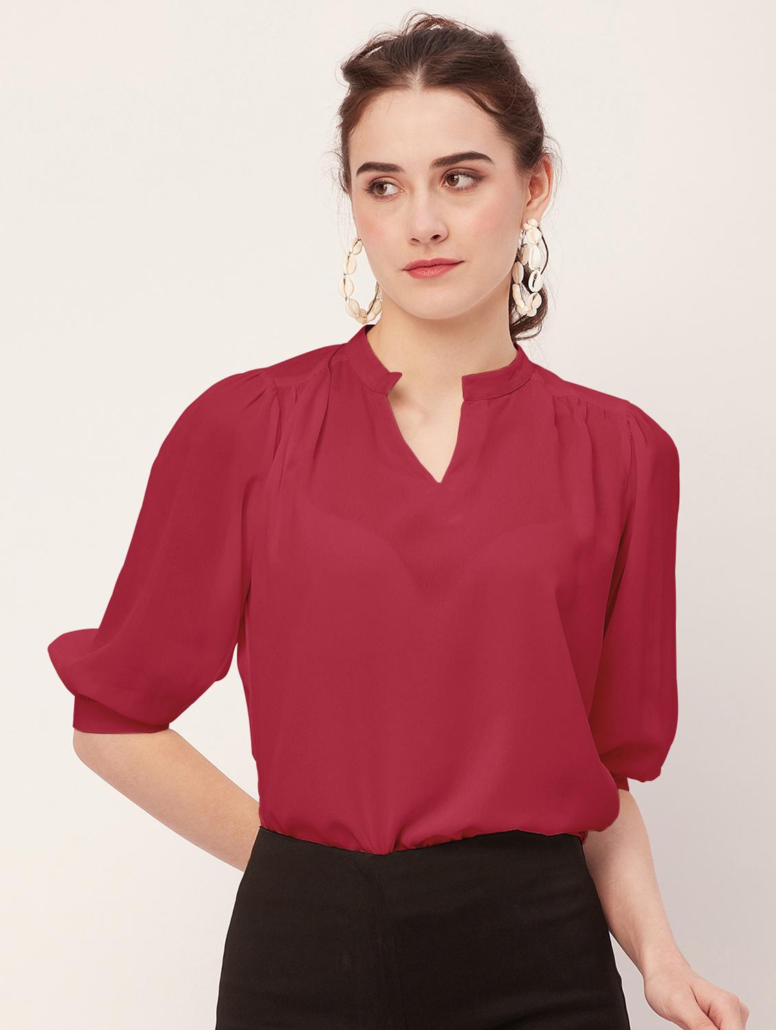 women magenta poly moss regular top - 20508849 - Zoom Image - 0