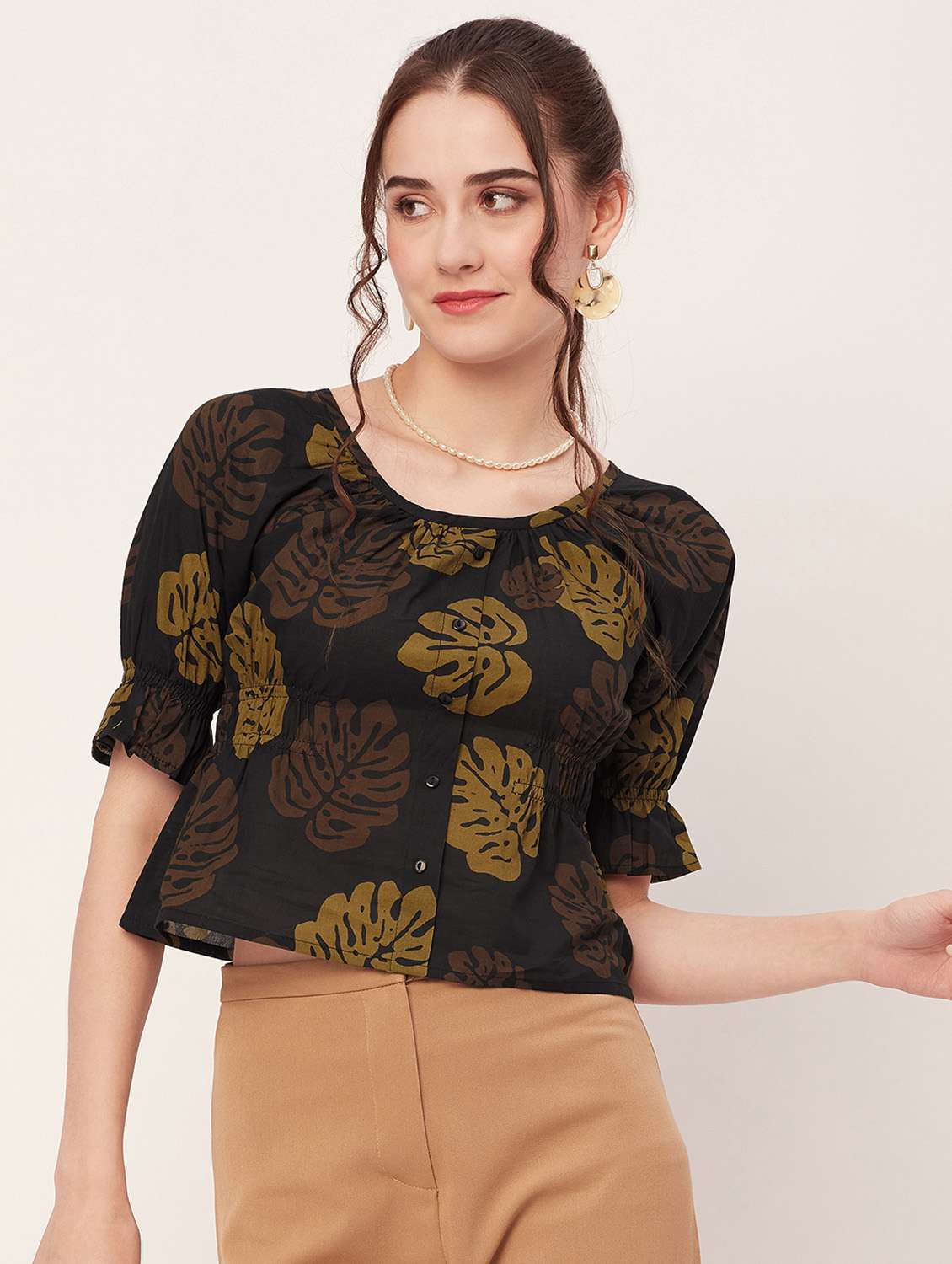 women tropical printed crop top