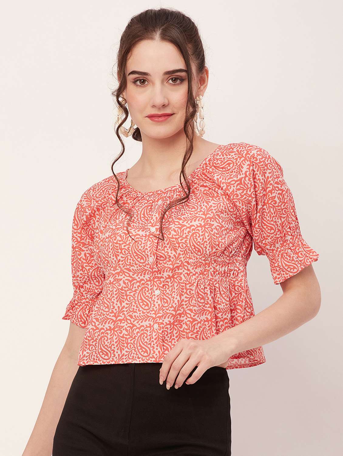 women ethnic motifs printed crop top