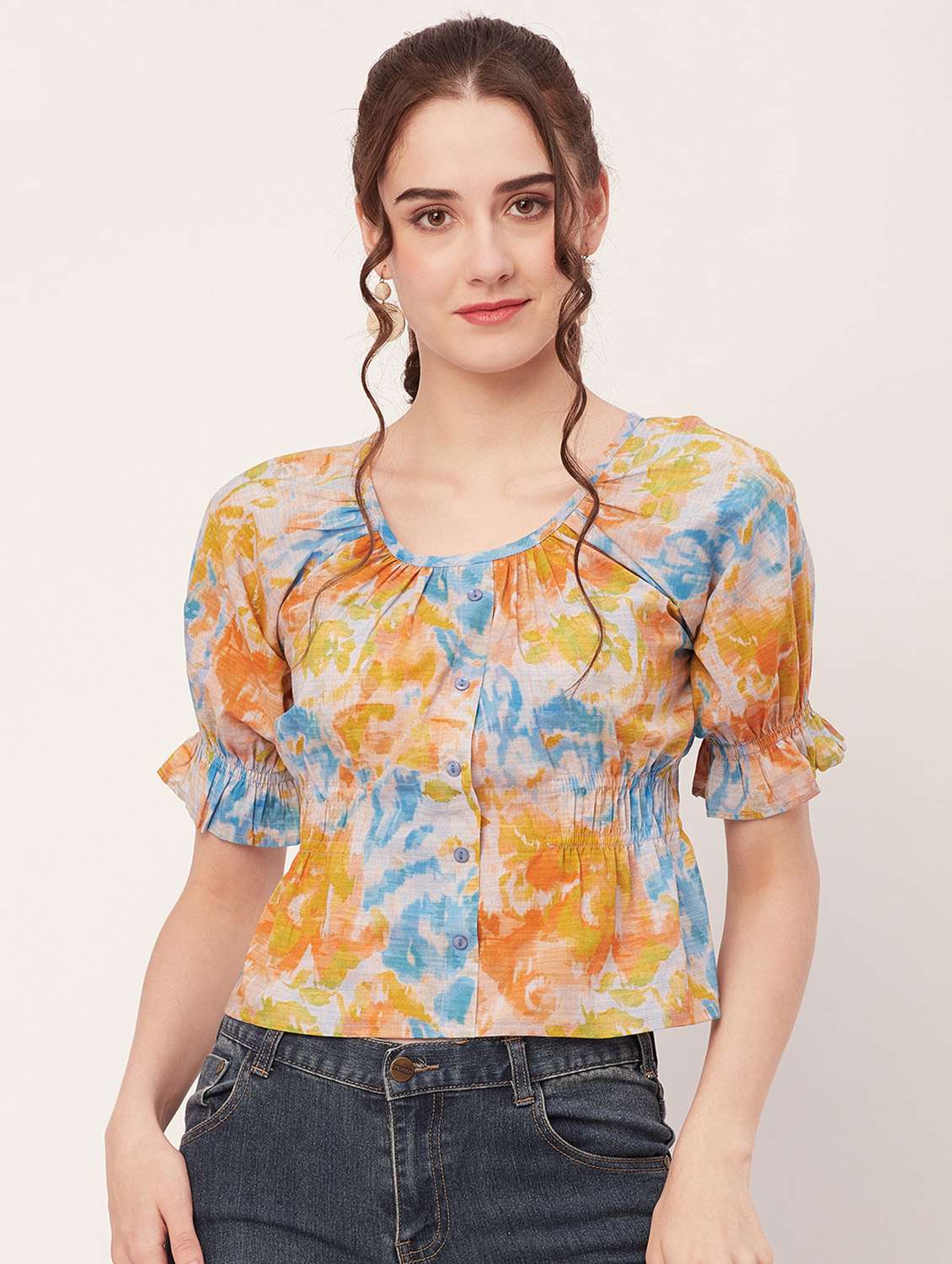 women multi coloured printed crop top