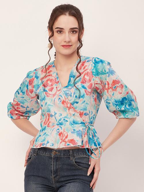 women multi coloured printed wrap top - 20508862 - Standard Image - 0