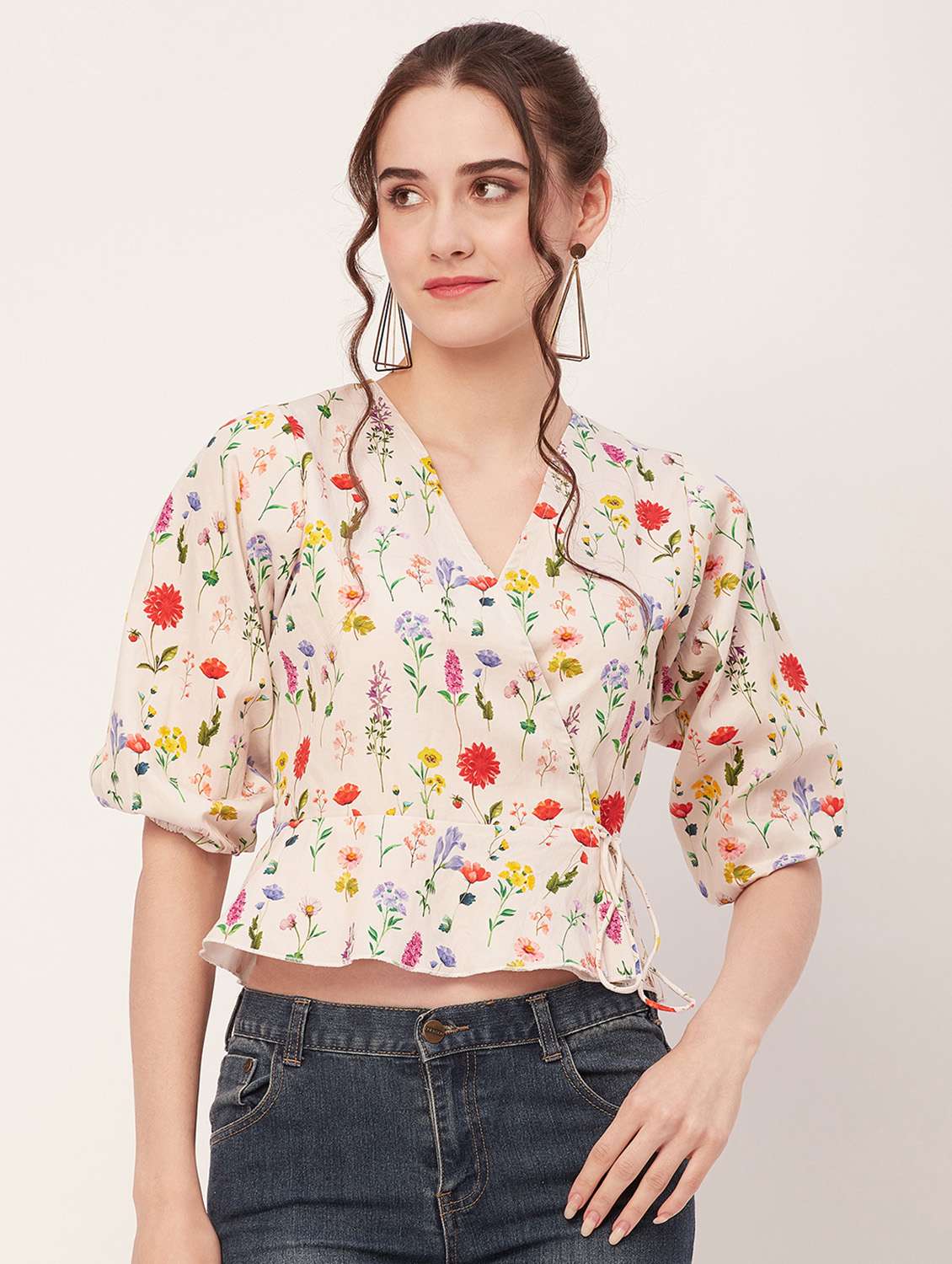 women floral printed wrap top
