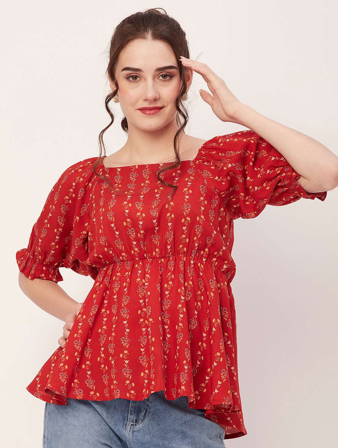 women printed peplum top