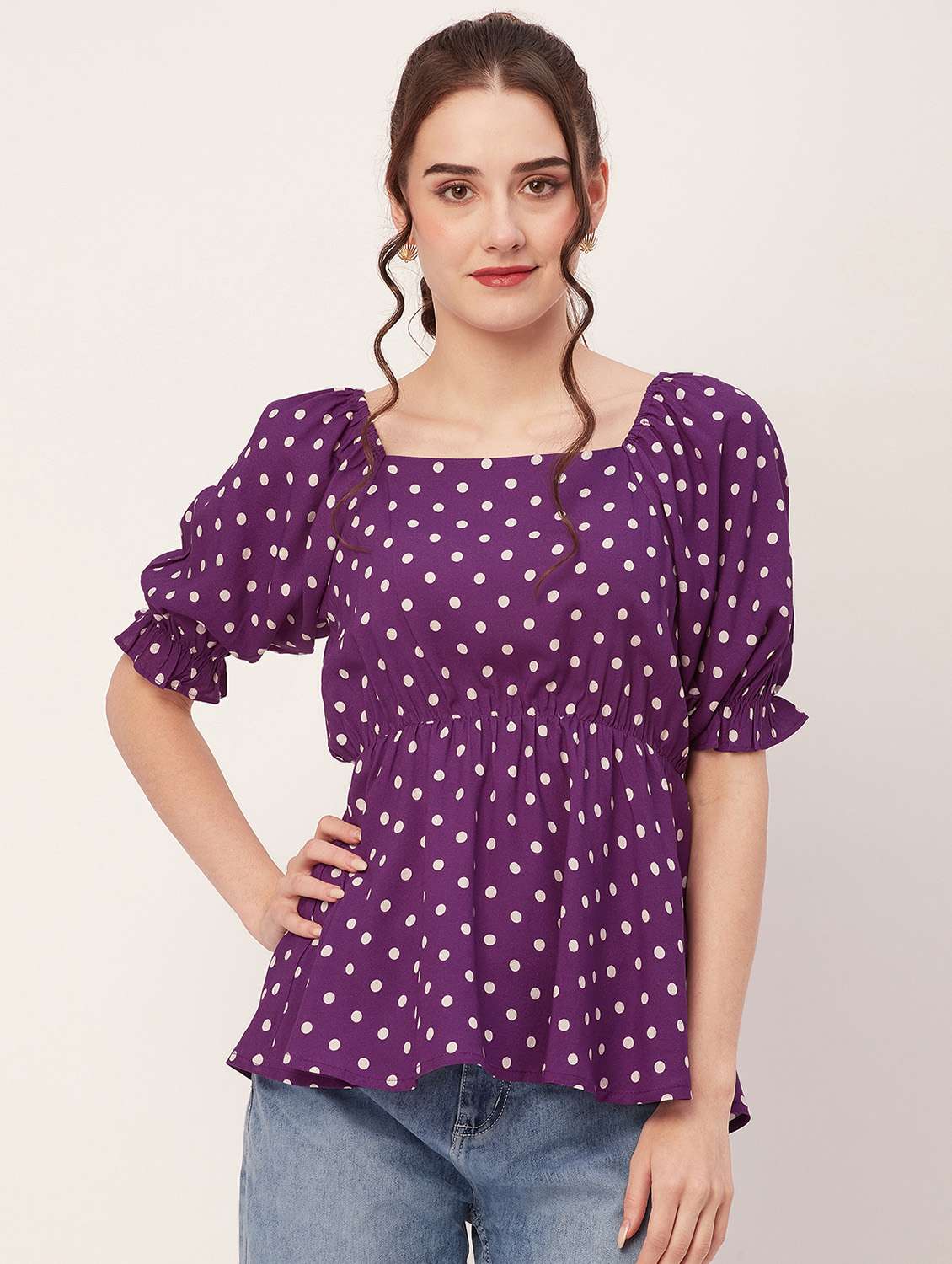 women printed peplum top