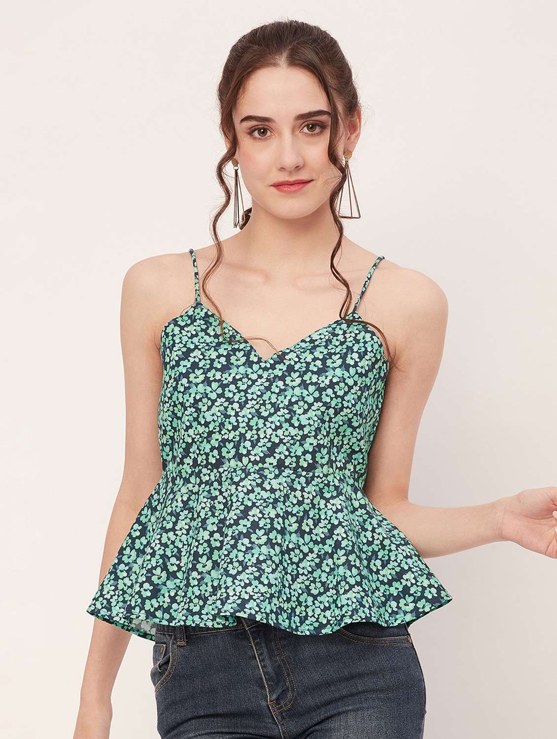 women sea green poplin peplum top