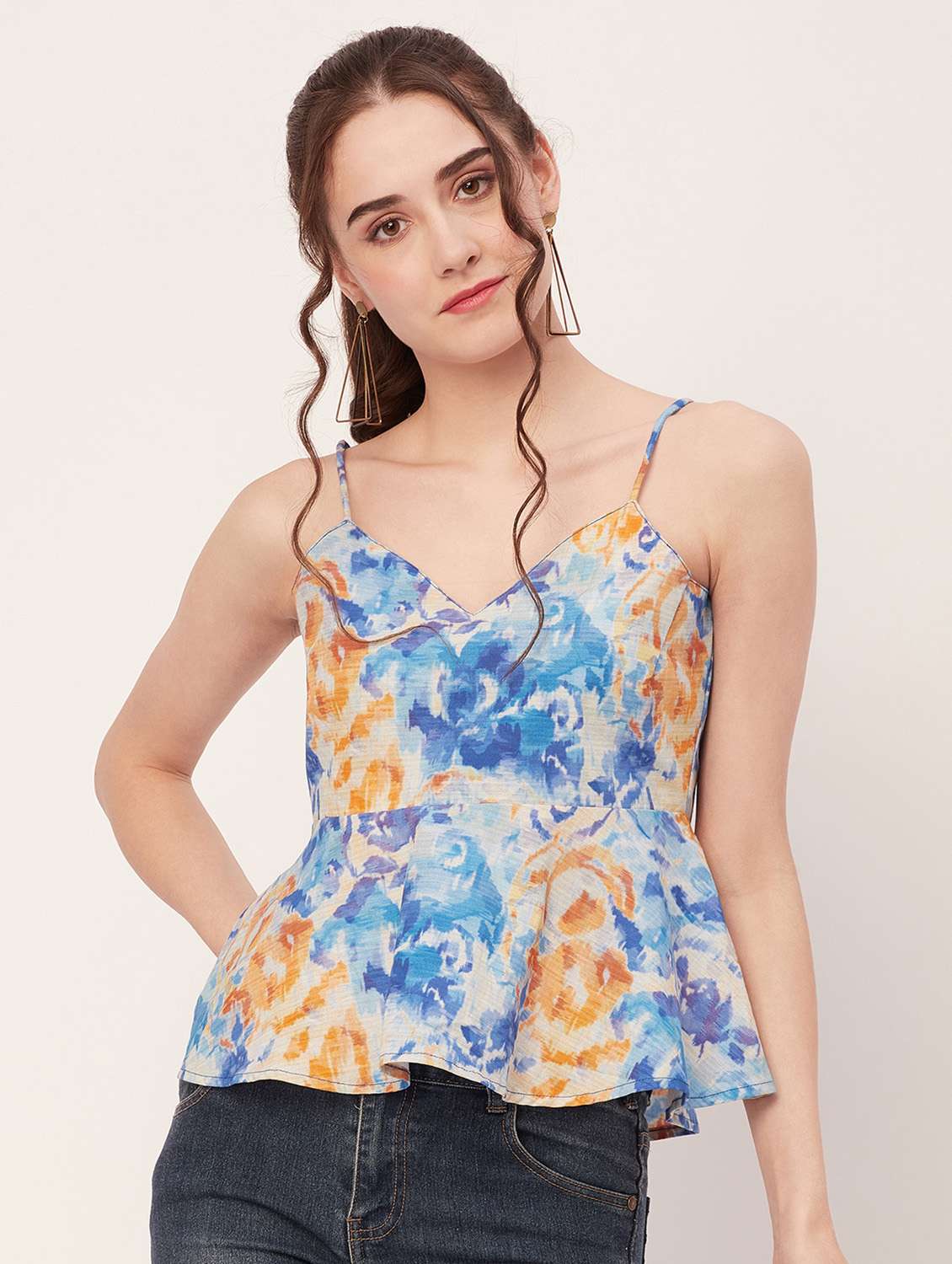 women multi colored poplin peplum top