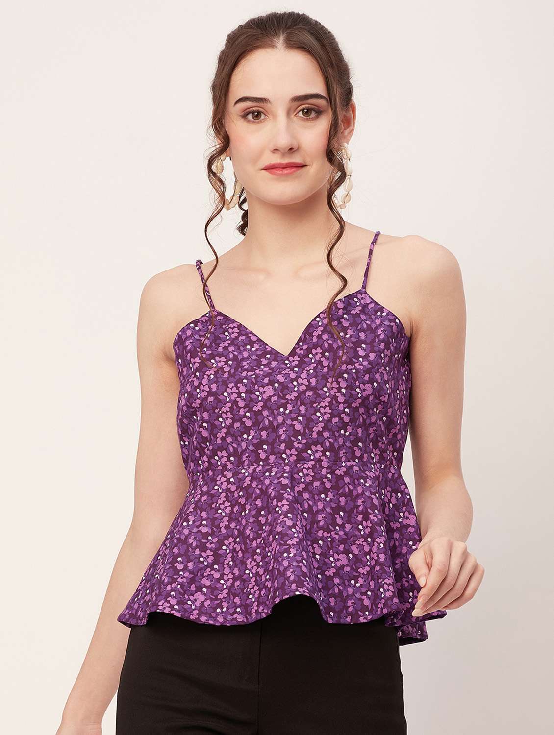 women purple poplin peplum top