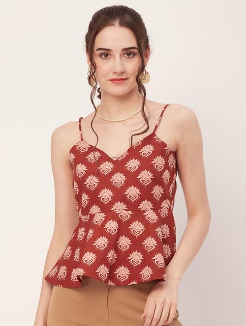 women rust poplin peplum top - 20508906 - Standard Image - 0