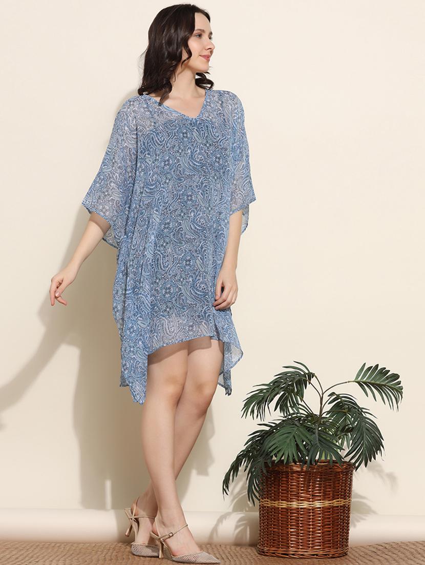 women v-neck paisley printed kaftan dress - 20508924 - Standard Image - 2