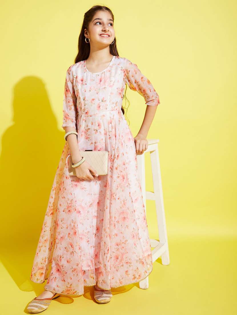 girls floral print georgette party gown - 20509166 -  Standard Image - 2