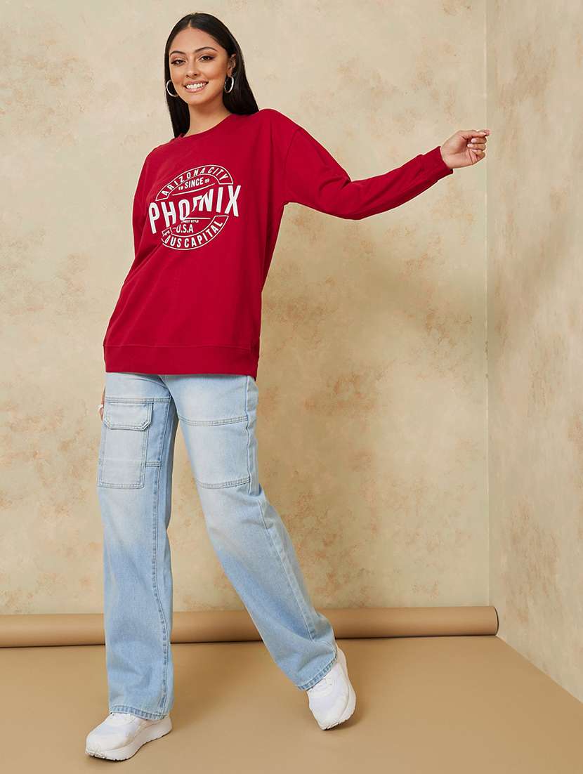 women red cotton typographic sweatshirt - 20509426 -  Standard Image - 2