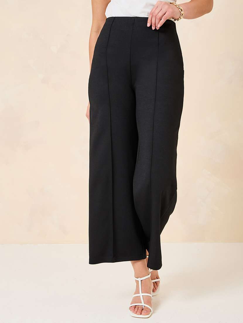 women solid wide leg trouser