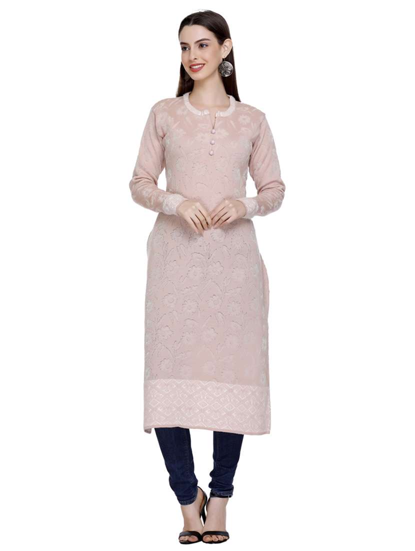 peach self design woolen kurta