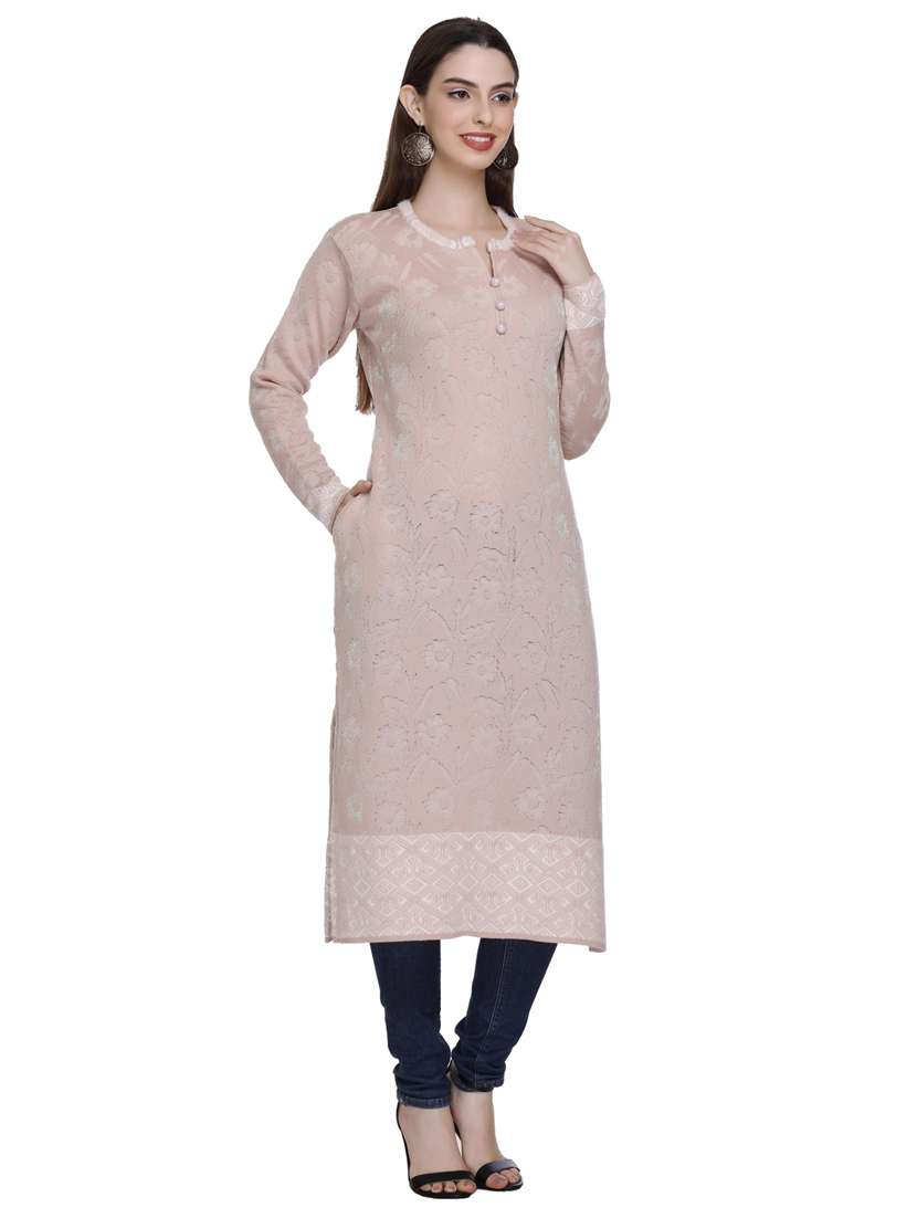 peach self design woolen kurta - 20509518 - Standard Image - 2