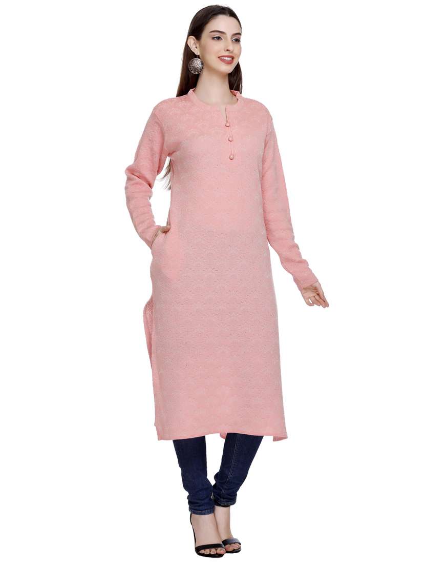 peach self design woolen kurta - 20509519 - Standard Image - 2