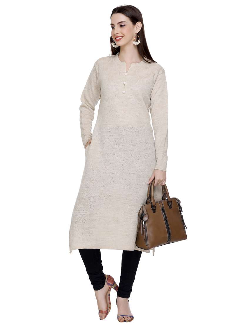 beige self design woolen kurta - 20509524 - Standard Image - 2
