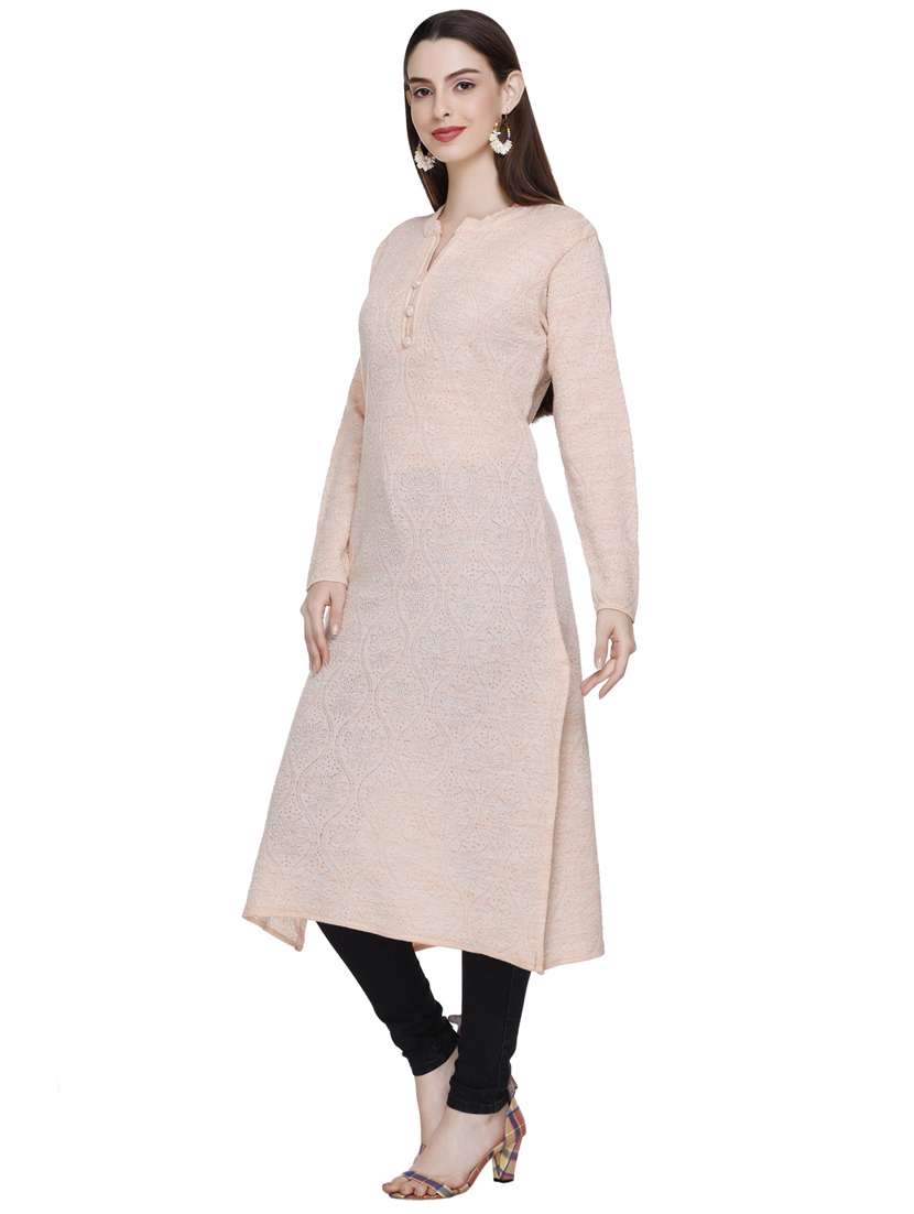 peach self design woolen kurta - 20509525 - Standard Image - 2