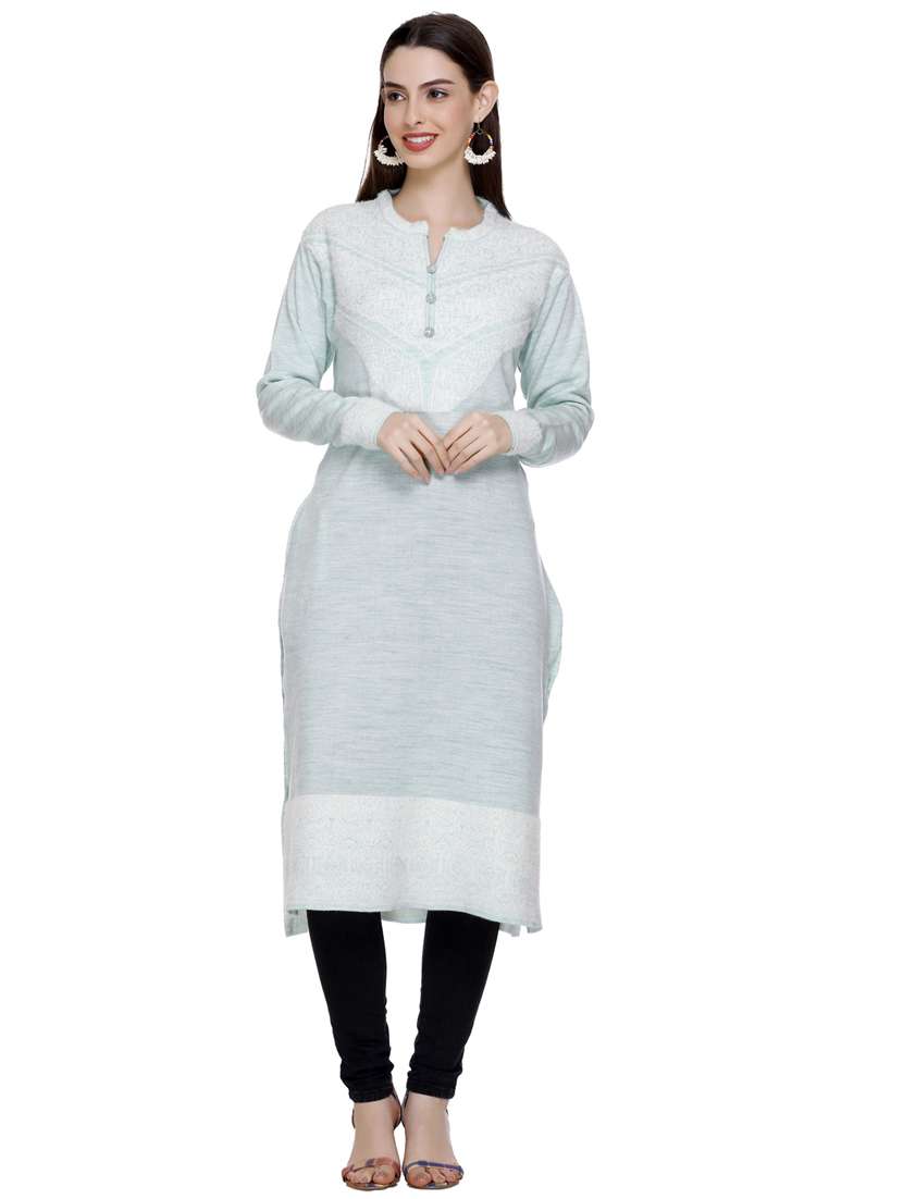 light blue self design woolen ethnic kurta