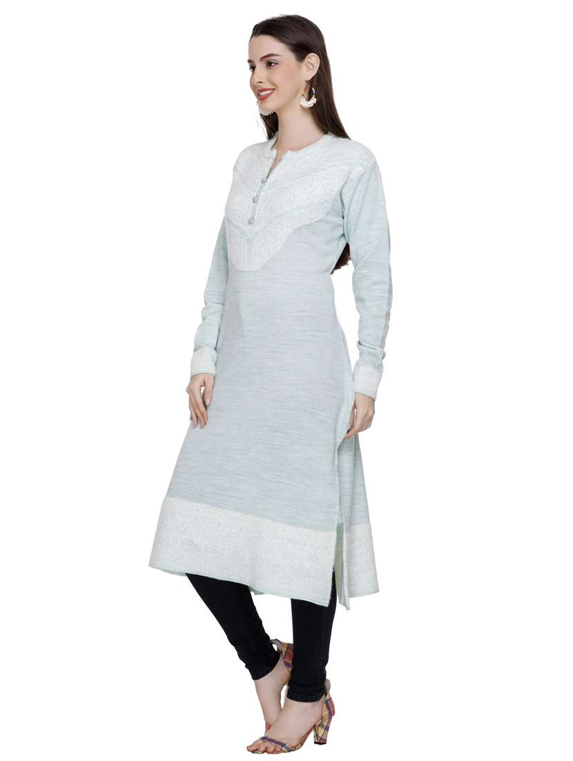 light blue self design woolen ethnic kurta - 20509526 - Standard Image - 2