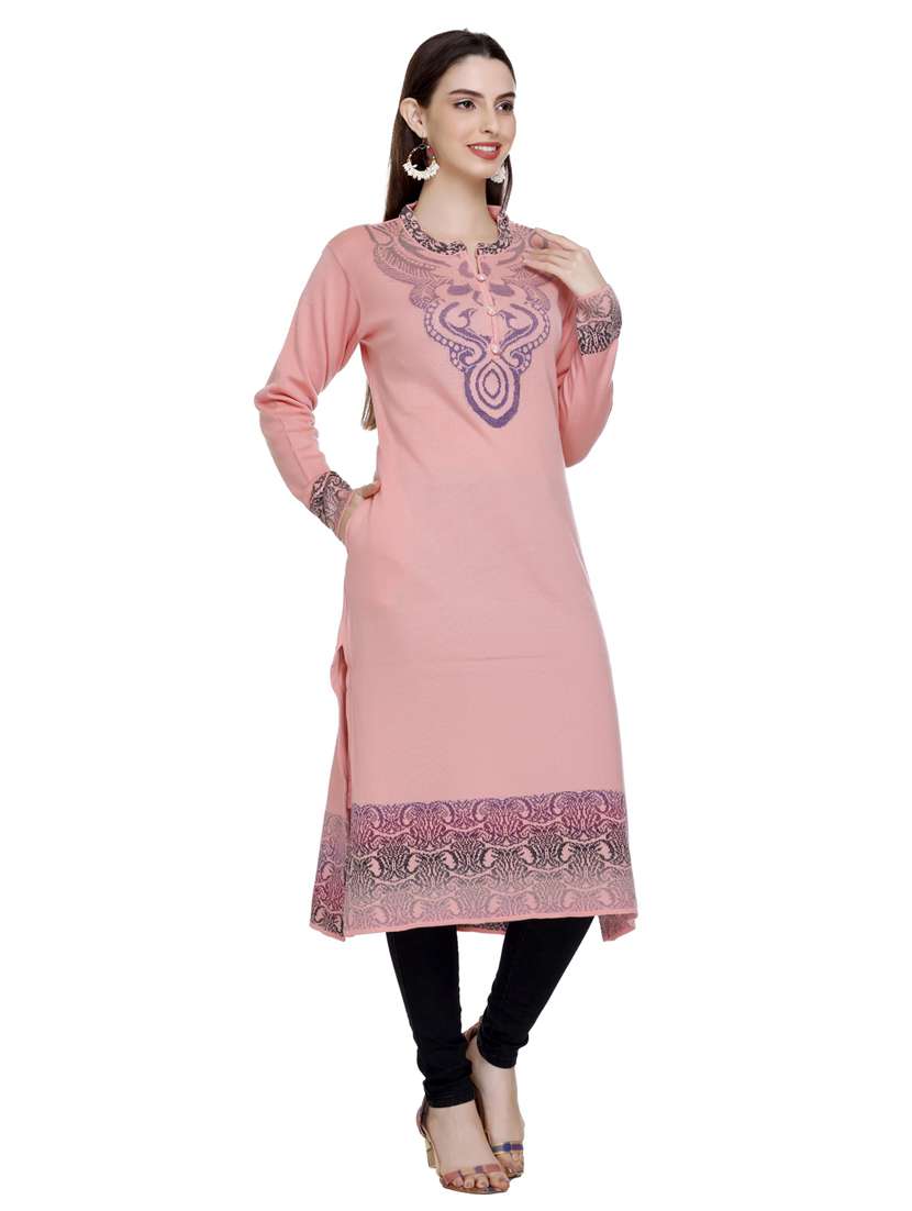 peach self design woolen kurta - 20509528 - Standard Image - 2