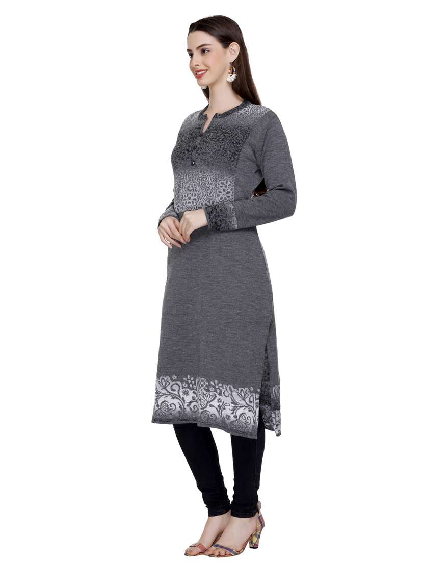 grey self design woolen kurta - 20509530 - Standard Image - 2