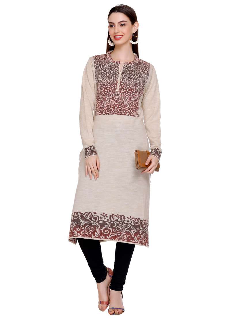 beige self design woolen kurta