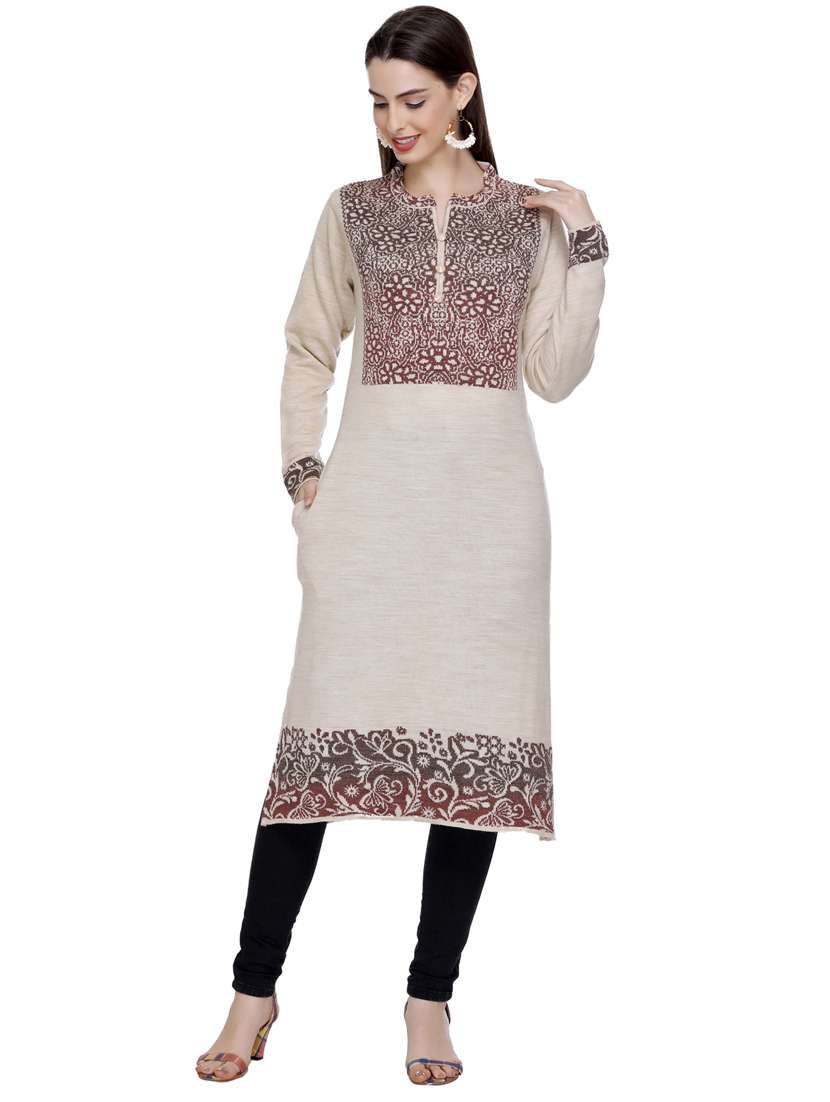 beige self design woolen kurta - 20509531 -  Standard Image - 2